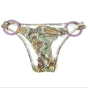 Y2K Victorias Secret Size XS Cheeky Bikini Bottoms 7EB Yellow Pink Rings #3592